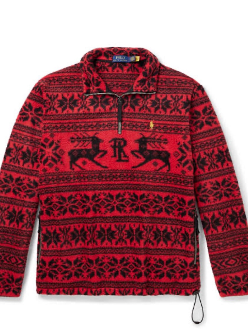 Polo Ralph Lauren Red Fair Isle Half-Zip Fleece Sweater Reindeer Holiday